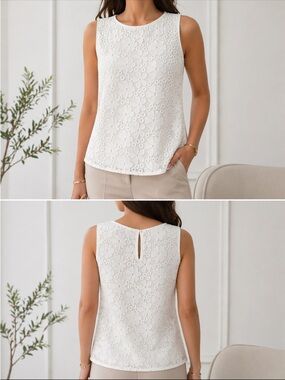 Talbots white Floral Lace Sleeveless Top